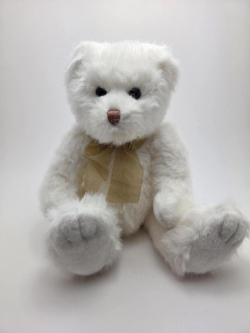 Ty Classics Collection “Lacey” the White Teddy Bear Gold Bow NHT (11 inch)